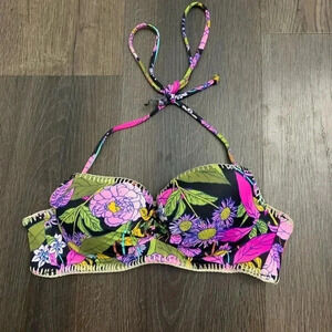 Victoria's Secret swim pink floral tropical boho tie up padded bikini top | 32A